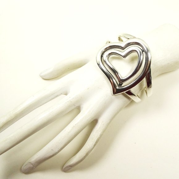 Barry Kieselstein-Cord Sterling Silver Double Heart Wide Cuff Bracelet - Picture 11 of 12